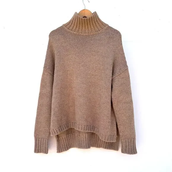 Shaina Mote Baby Alpaca Knit Oversized Slouchy Turtleneck Sweater Tan Small - Picture 2 of 8